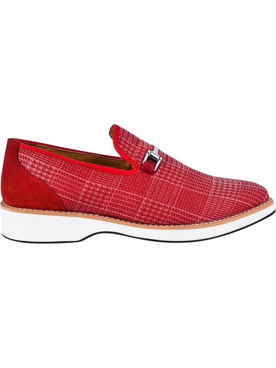 LIBERTYZENO Men\'s Red Canvas Textile Suede Leather Loafer Tuxedo Slip On Shoes main image 7